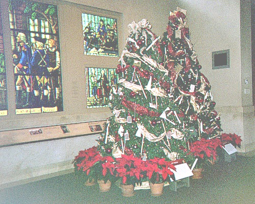 Stained glass window scenes of George Washington.