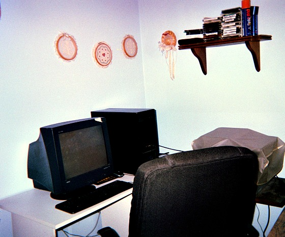 Desktop computer in a home office.