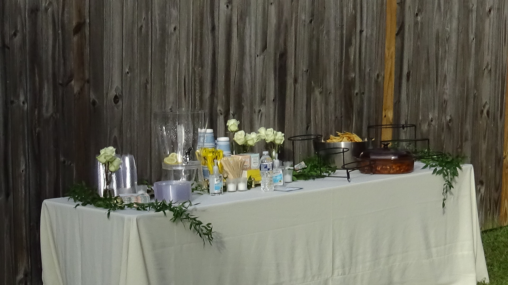Food and beverages on a table.
