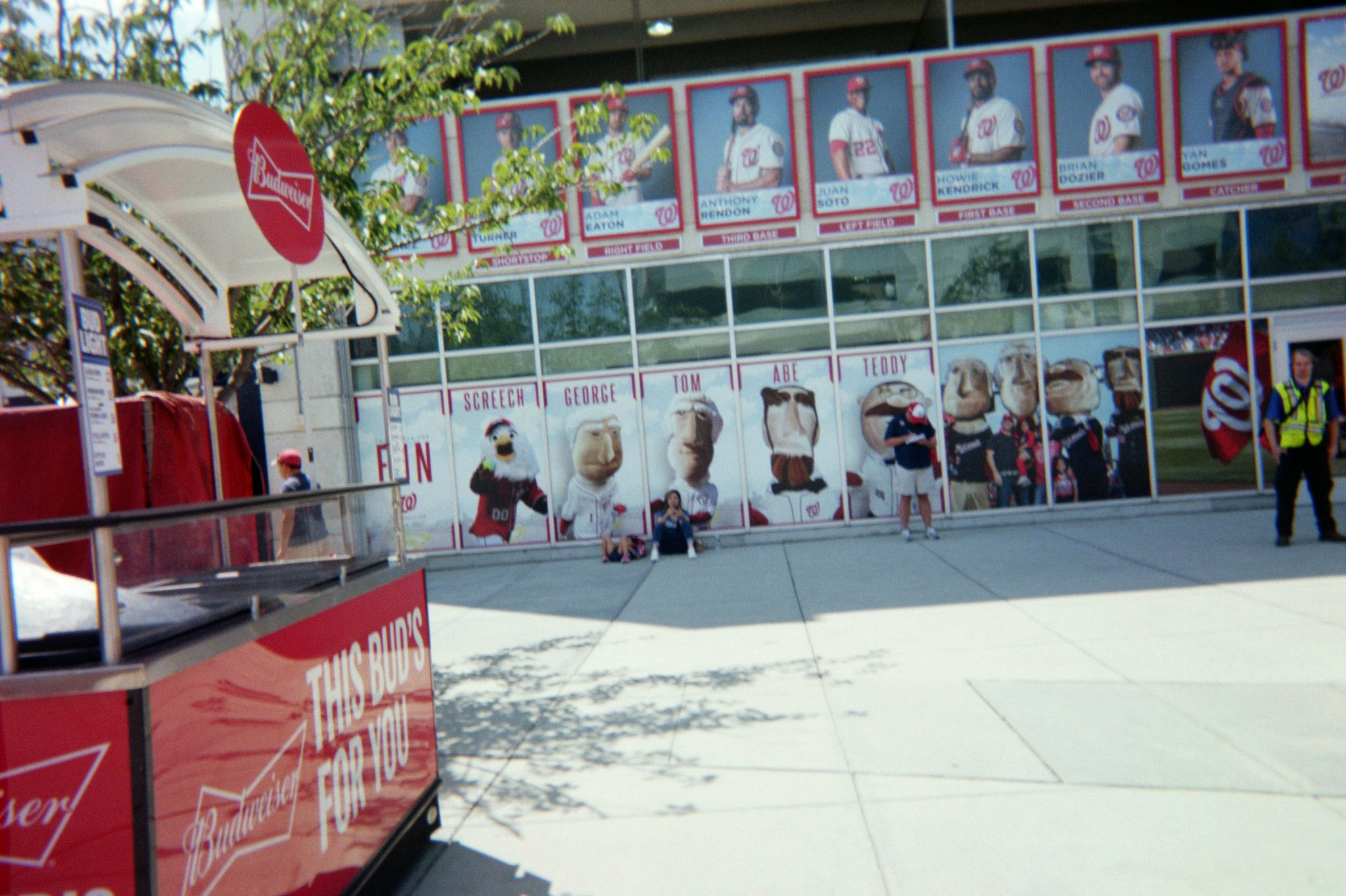 Baseball players and mascots at Nationals Park in Washington, DC.