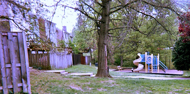 Playground in back of townhouses.